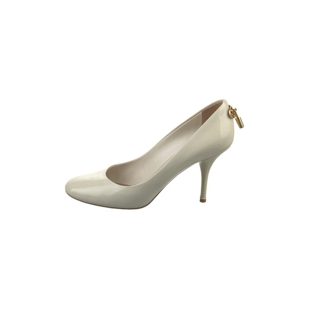 Louis Vuitton Patent Leather Pumps Round Toe Heels Size 37.5 Nude Beige - Picture 3 of 10